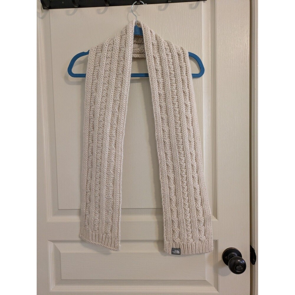 The North Face Cable Knit Scarf White Winter Chunky Ribbed Unisex Logo